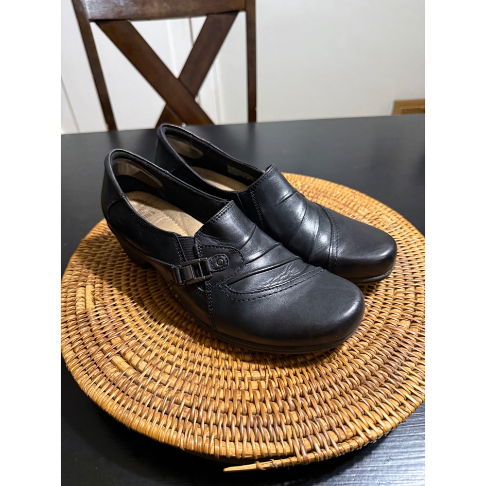 Earth Origins Roxanne Black Leather Slip On Loafers Block Heel Shoes Womens 10M